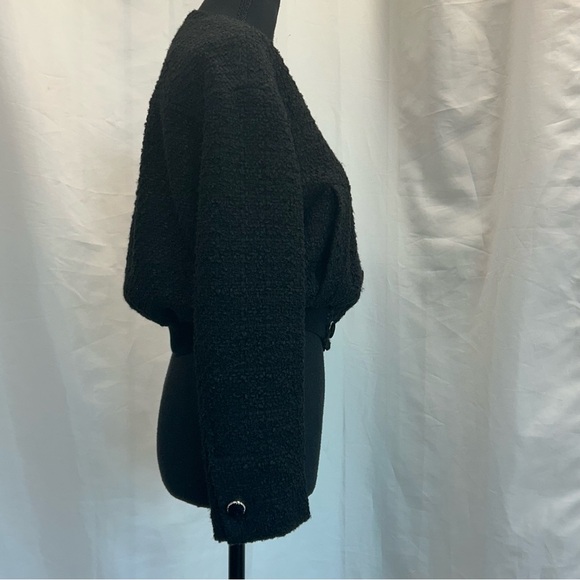 Zara Black tweed bomber jacket velvet button front Sz S - Picture 4 of 13